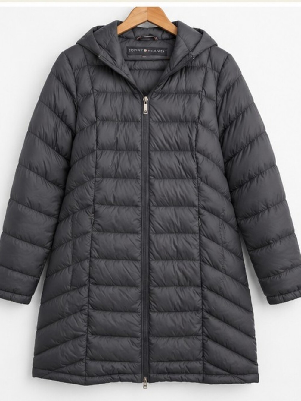 Tommy Hilfiger Lightweight Midi Puffer Coat Hooded Jacket Size Medium
